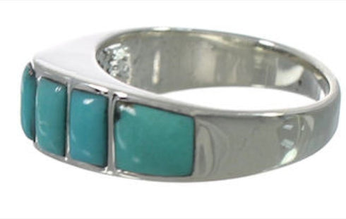 Genuine Sterling Silver Turquoise Inlay Ring Size 8-3/4 RX100641
